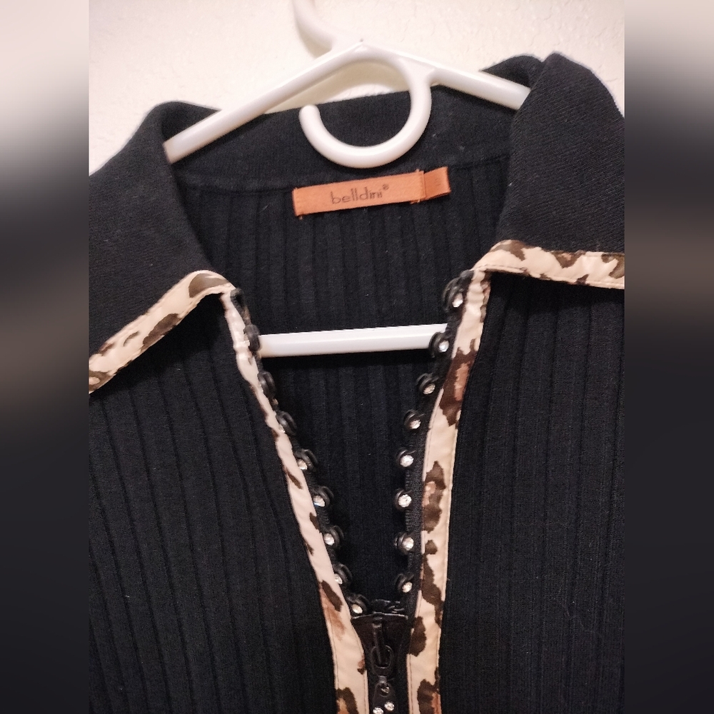 2pcs Belldini Black Ribbed Knit Rhinestone Long Sleeve - Picture 5 of 12